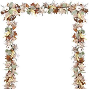 5.9Ft Hanging Vine Garland White with Pumpkins and Berries Thanksgiving Decor